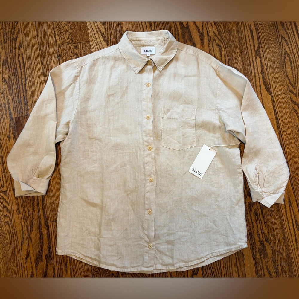 MATE the Label Linen Button-Down Shirt in Beige